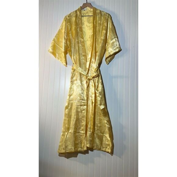 Vintage 100% Silk Yellow Kimono Robe | Dragon Embroidered | Luxury Lounge Wear - Picture 1 of 7